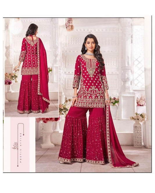 Rich Maroon Color set with heavy Golden Embroidery