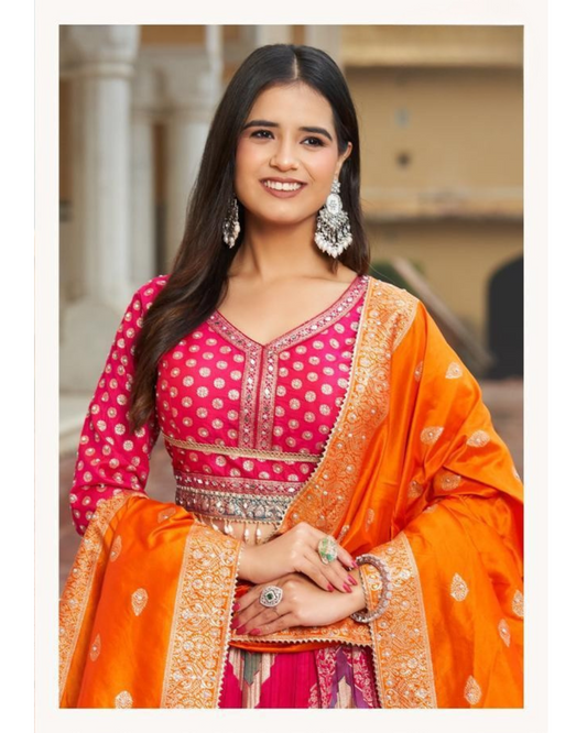 Stylish pink lehenga choli set with elegant embroidery