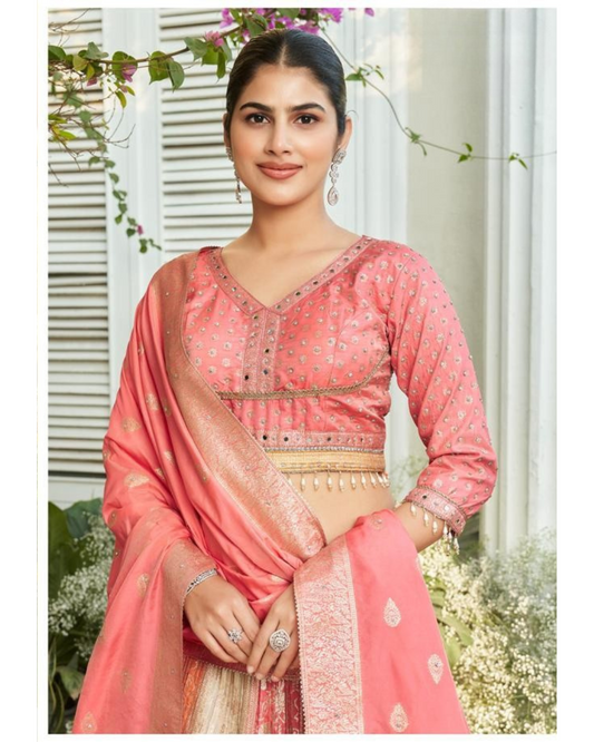 Elegant peach-pink lehenga choli set