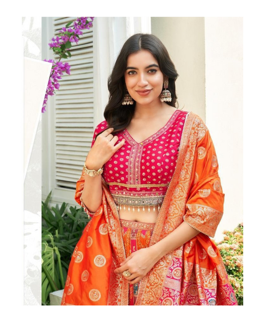 Stunning pink and orange lehenga choli set
