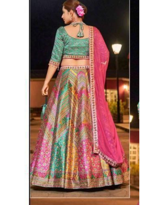 Elegant multi-color lehenga with intricate woven patterns