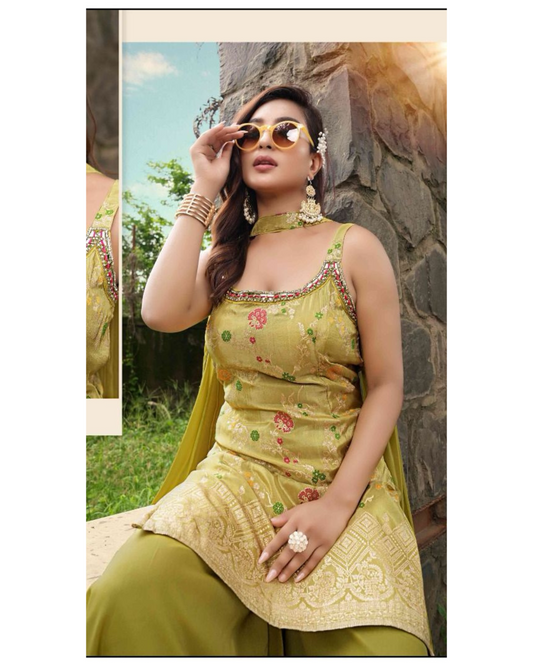 Elegant golden Plazo Suit