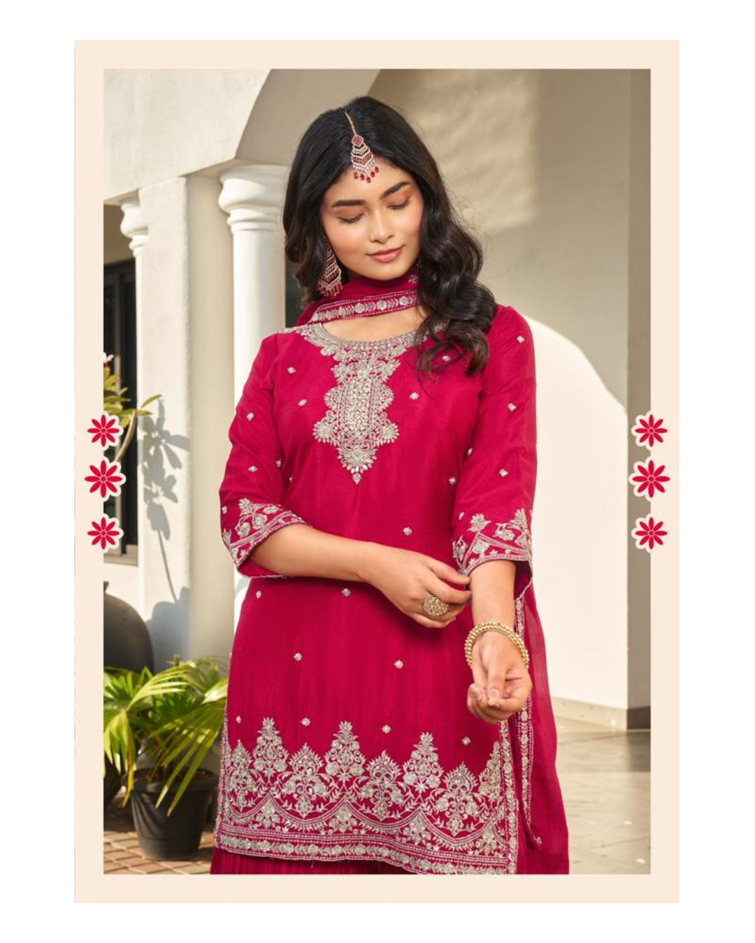 Elegant Maroon Plazo Suit