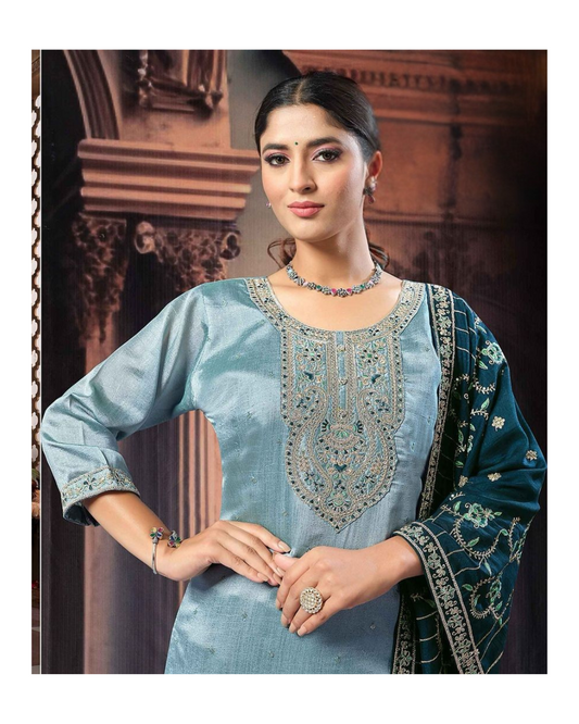 Icy blue straight-cut suit