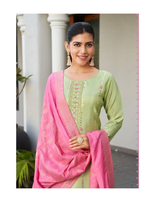 Light green straight-cut suit