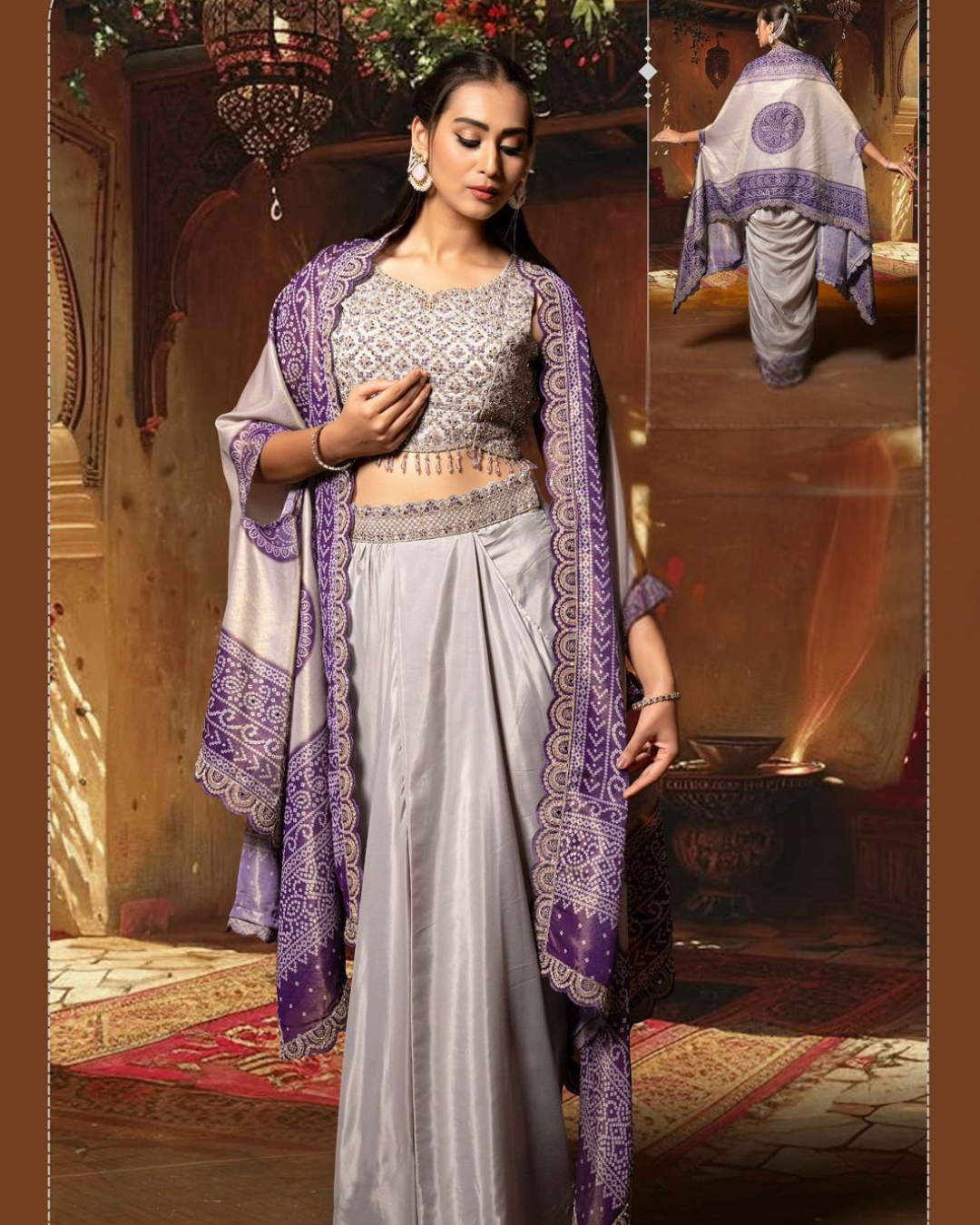 Indo-western saree with shrug