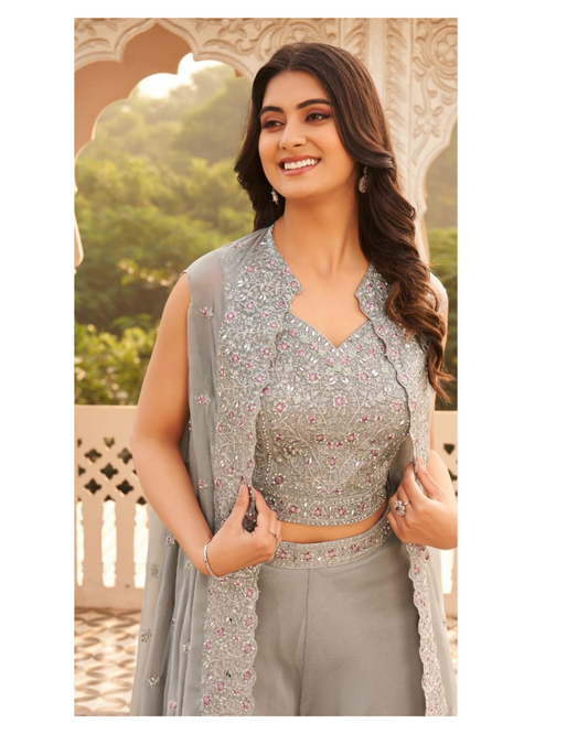 Indo-western Plazo Set with Shrug