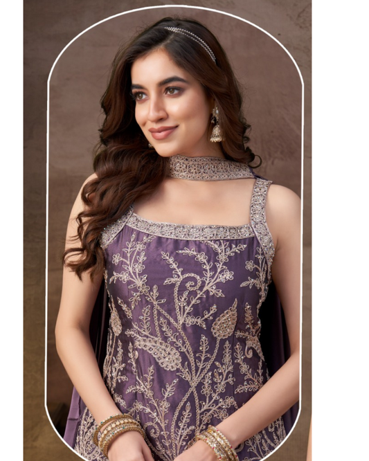 Elegant Purple Plazo Suit