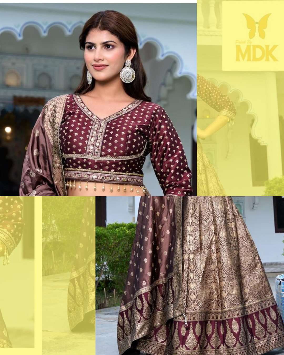 Maroon Brocade Lehenga Set