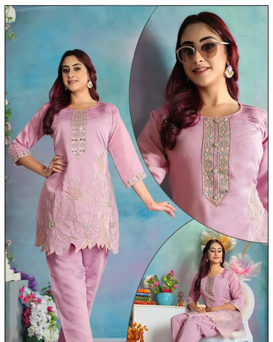 Soft pastel pink 2-piece suit for an elegant and graceful look.