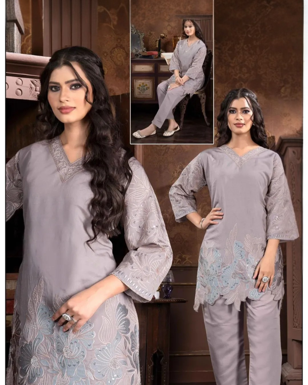 Grey 2-piece coord set with a graceful and classy look