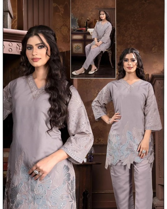 Grey 2-piece coord set with a graceful and classy look