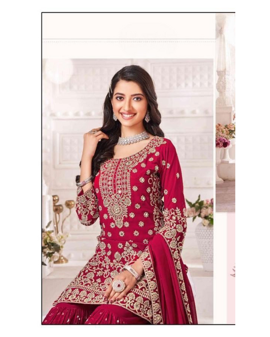 Rich Maroon Color set with heavy Golden Embroidery