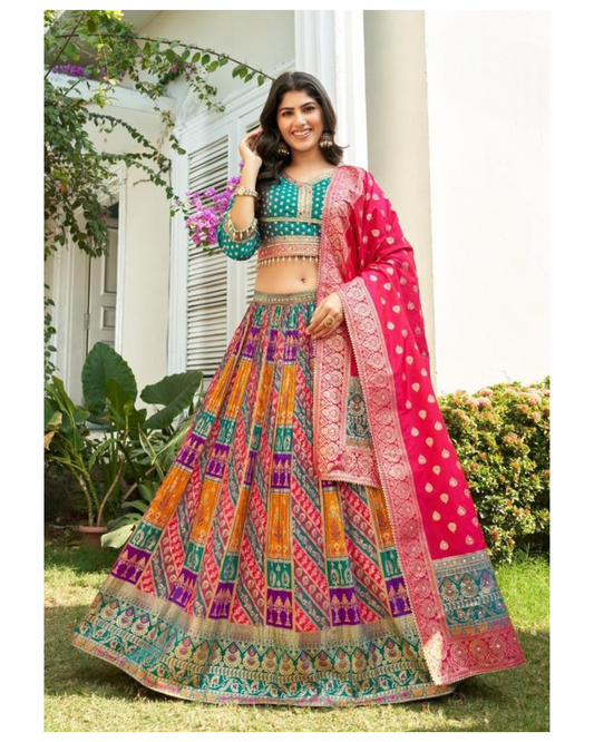 Orange lehenga choli set with rich detailing