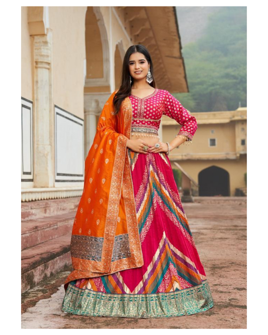 Stylish pink lehenga choli set with elegant embroidery