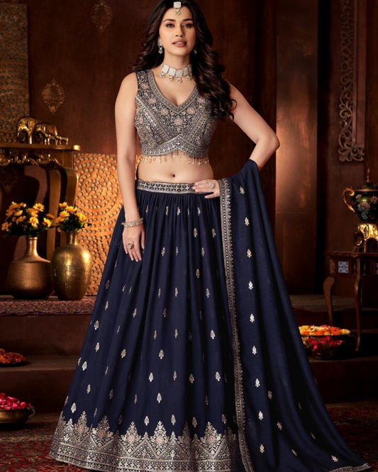 Elegant navy blue lehenga choli set