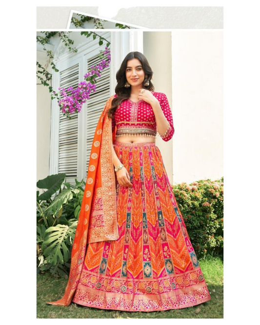 Stunning pink and orange lehenga choli set