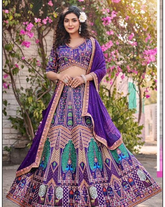 Elegant purple lehenga with intricate thread work
