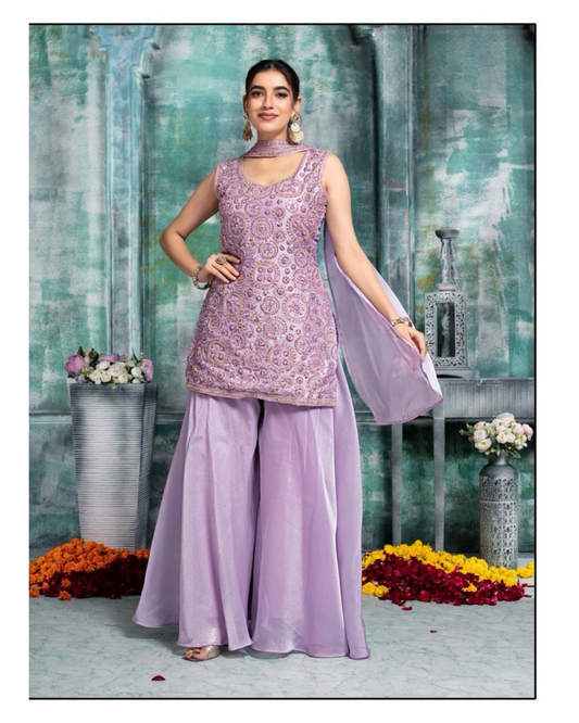 Elegant Lavender Plazo Suit