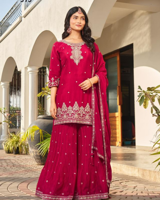 Elegant Maroon Plazo Suit