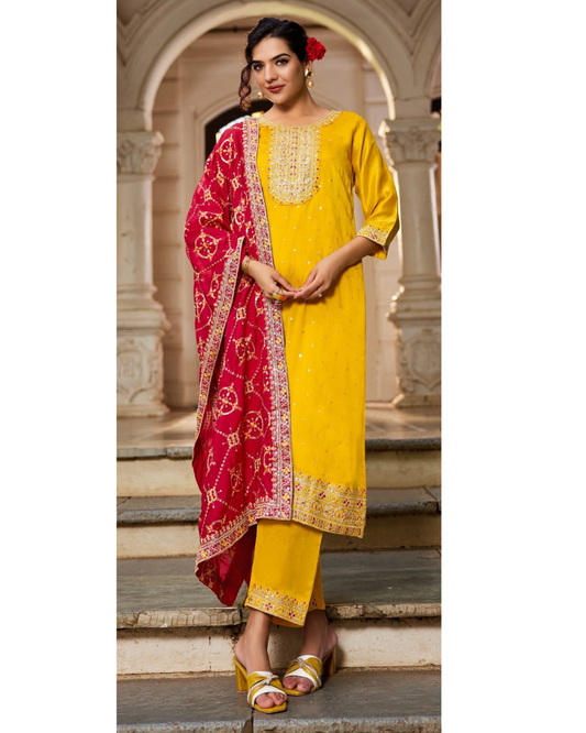 Elegant Yellow straight-cut suit