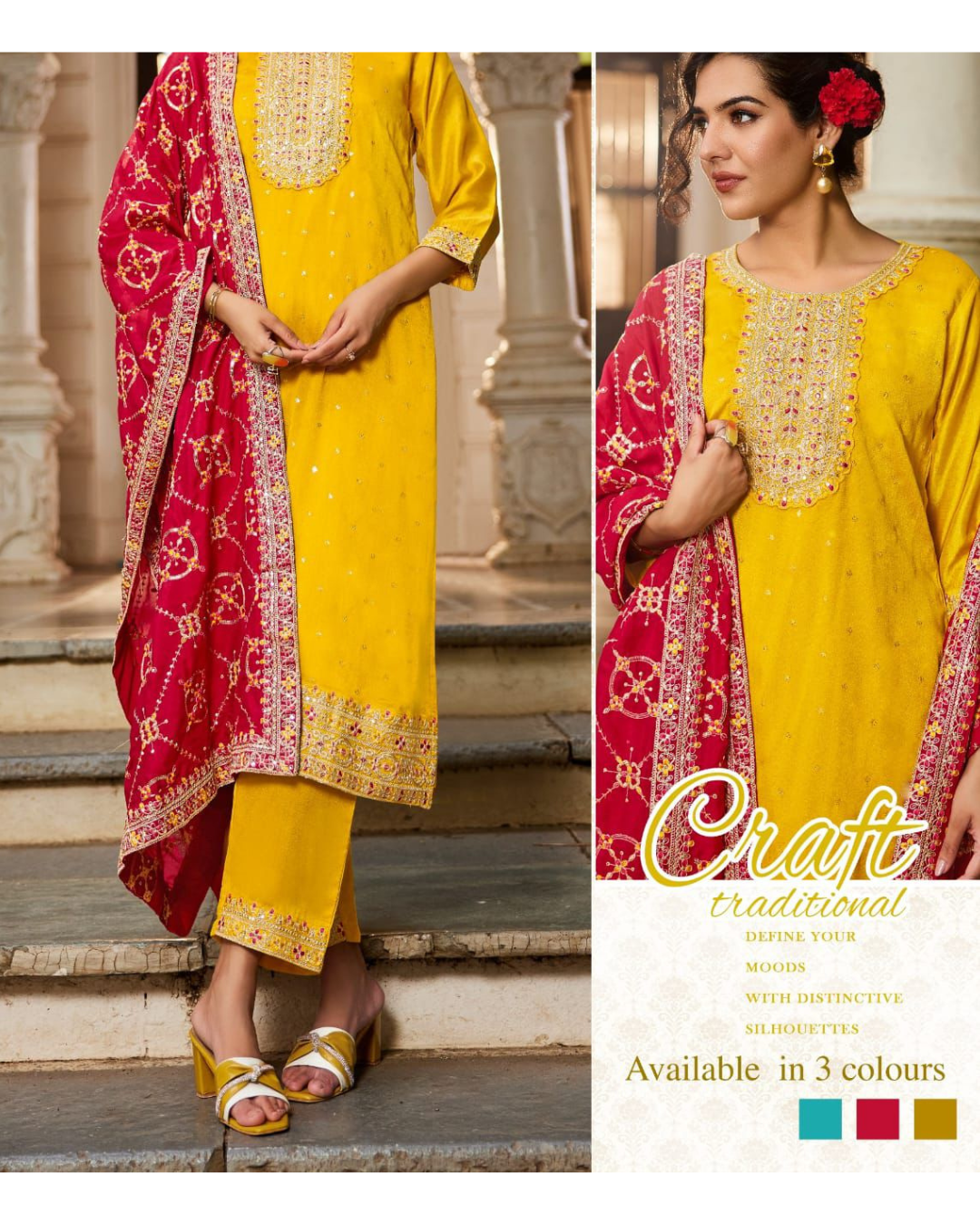 Elegant Yellow straight-cut suit