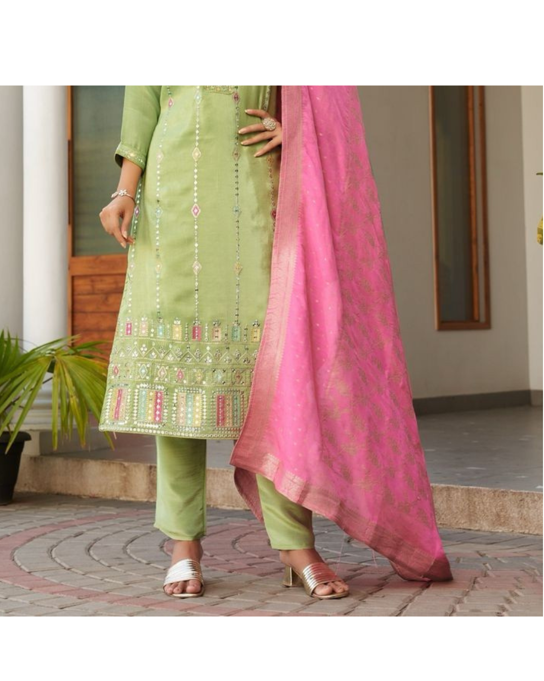 Light green straight-cut suit