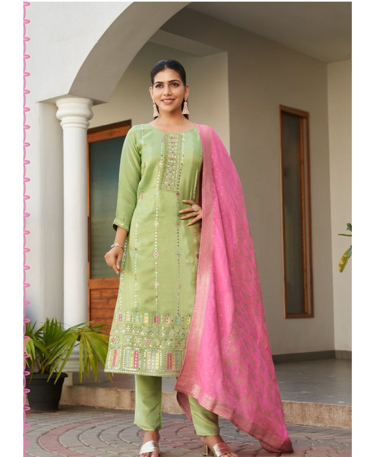Light green straight-cut suit