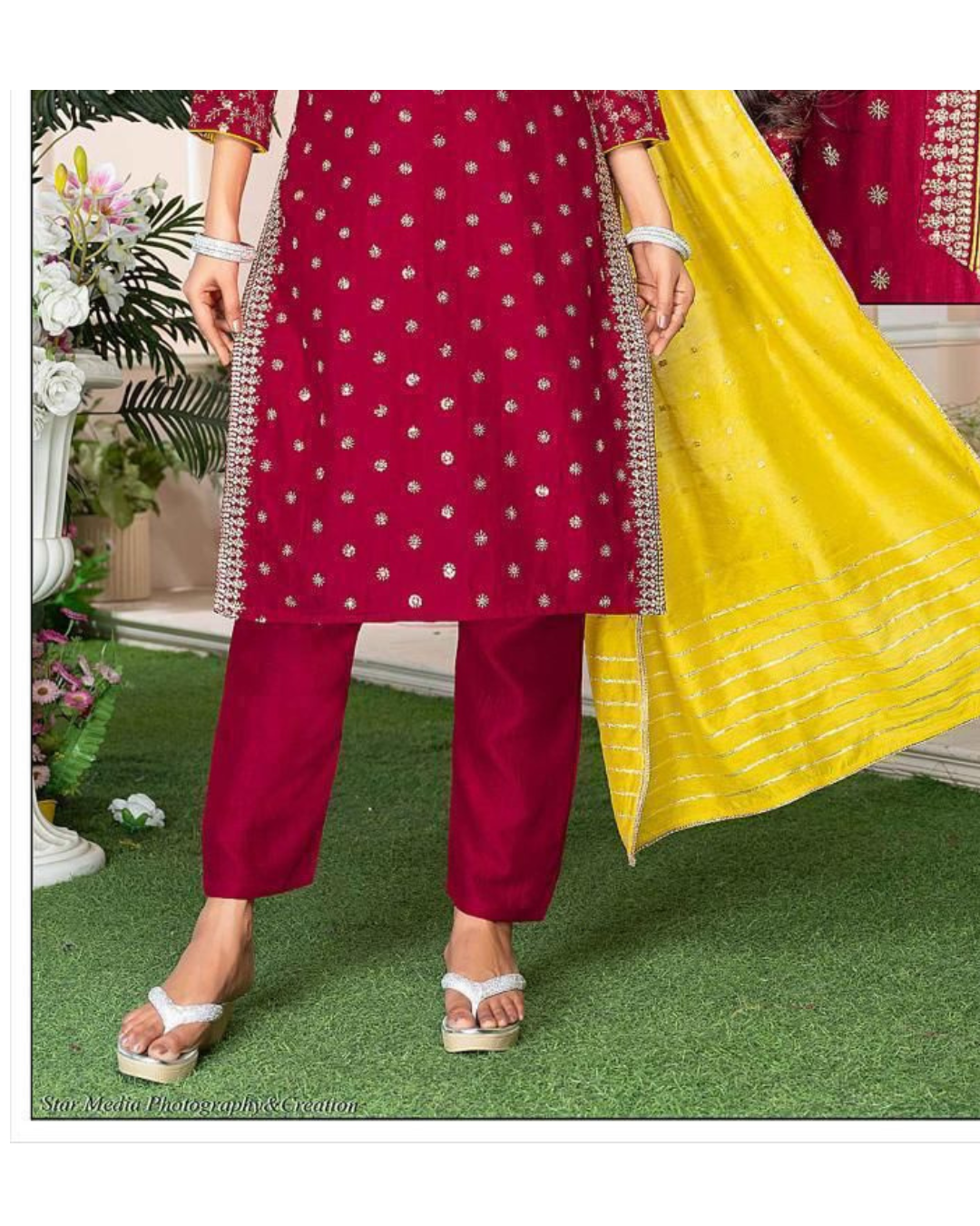 Rich maroon straight-cut suit