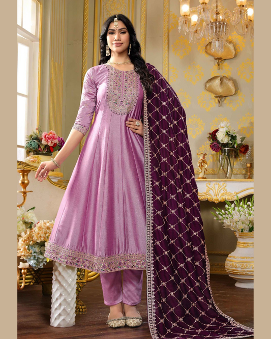 Lavender Silk Anarkali with embroidery