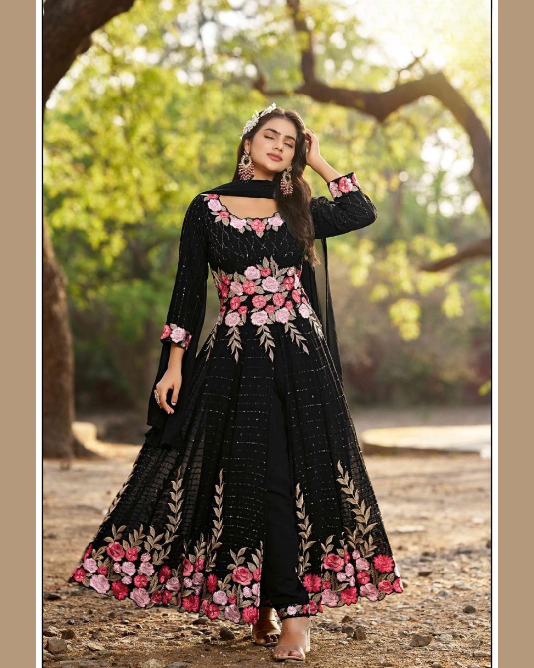 Black Anarkali with embroidery