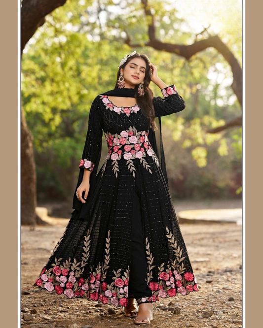 Black Anarkali with embroidery