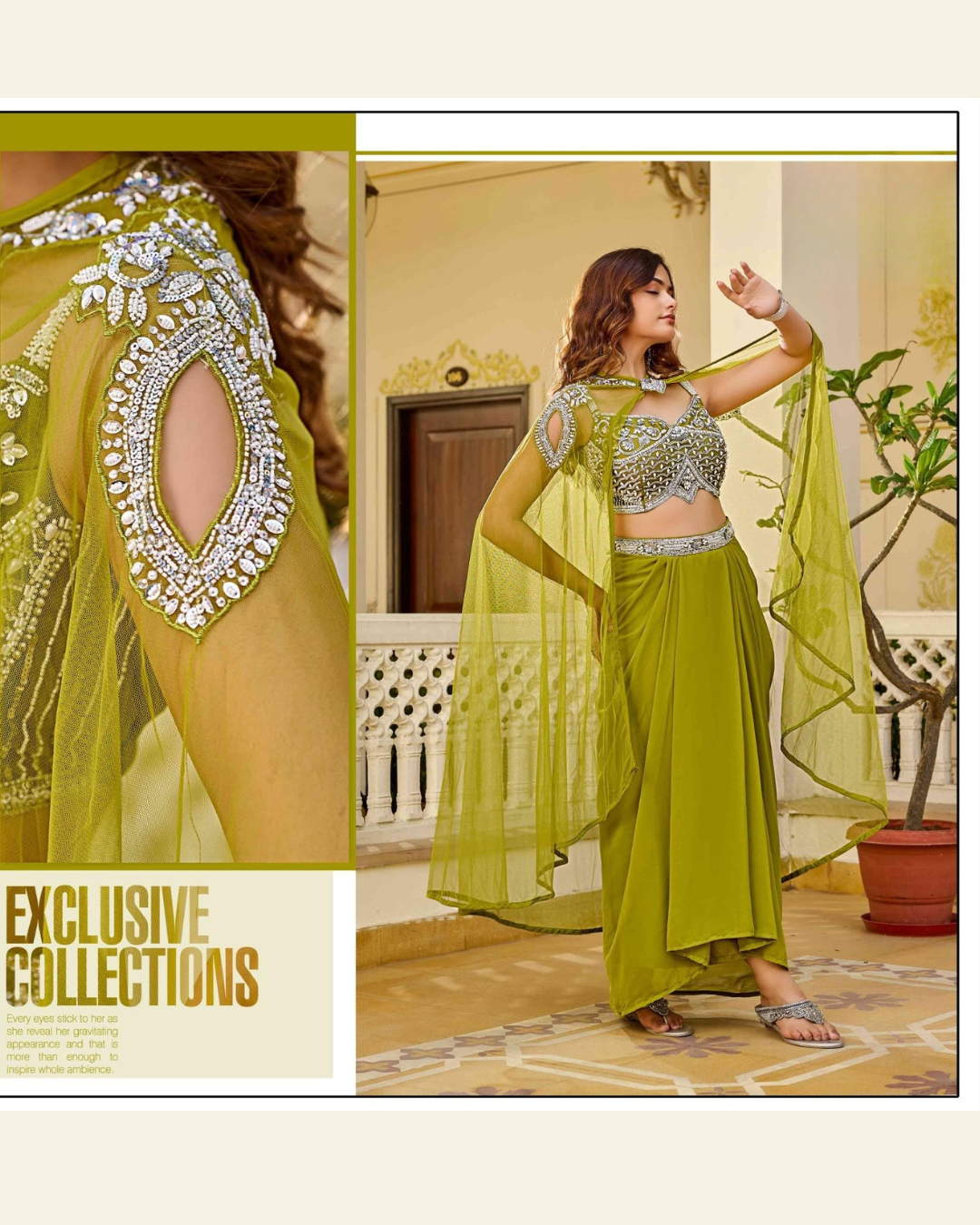 Indo-western saree with shrug