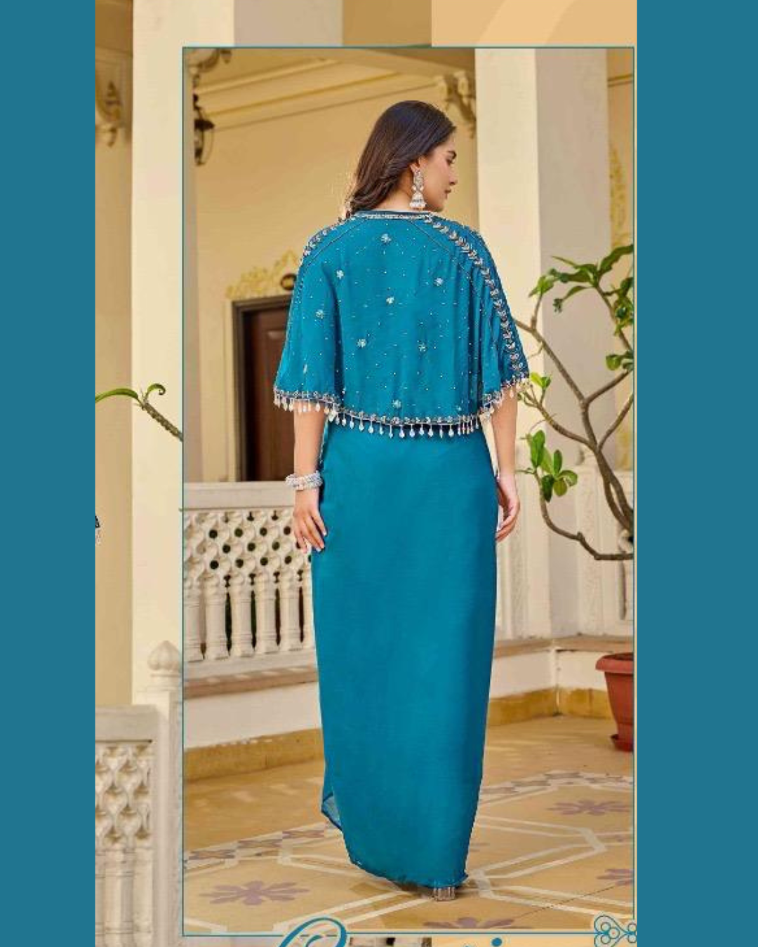 Indo-western saree with shrug