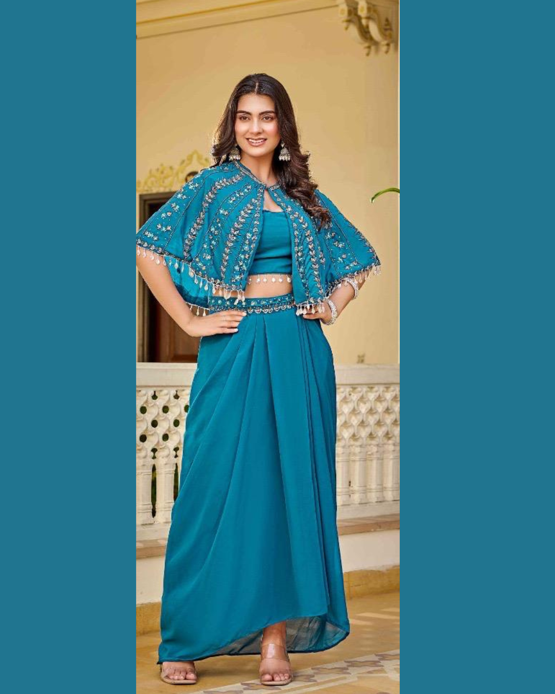 Indo-western saree with shrug