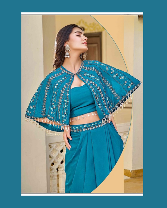 Indo-western saree with shrug