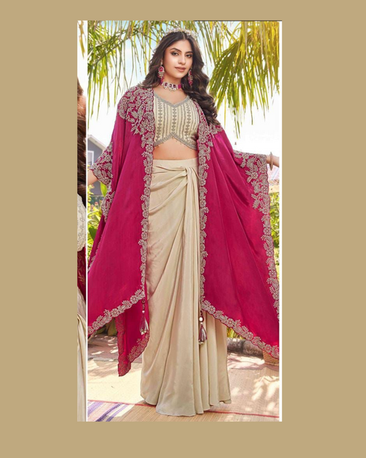 Indo-western saree with shrug
