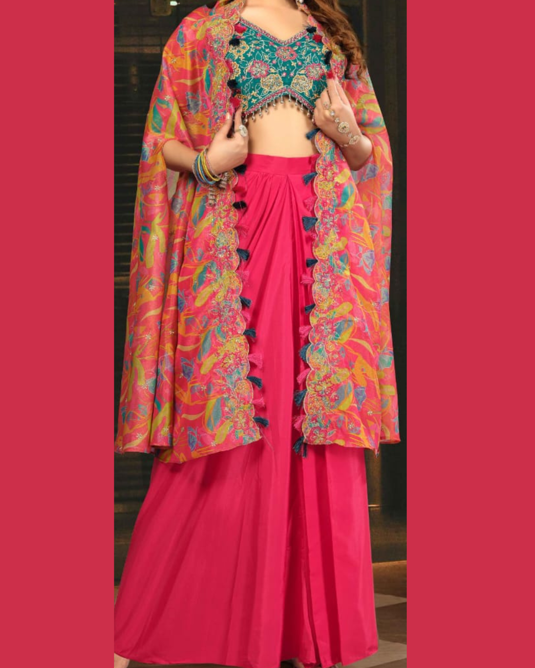 Indo-western saree with shrug