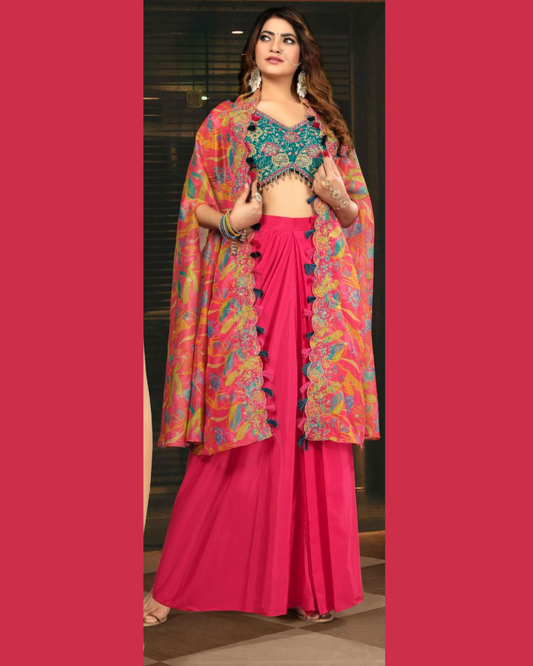Indo-western saree with shrug