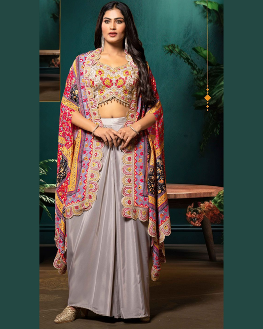 Indo-western saree with shrug