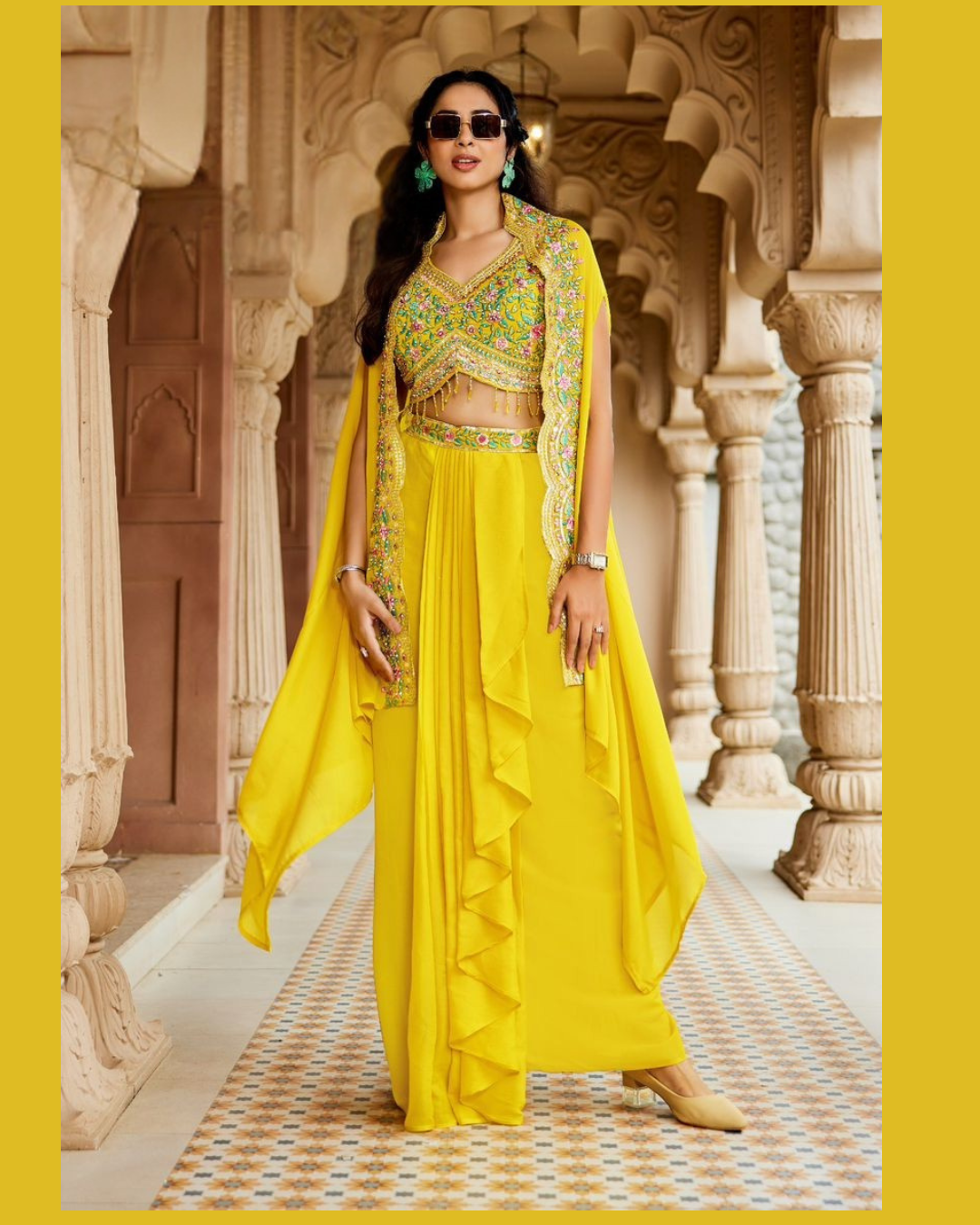 Indo-western saree with shrug
