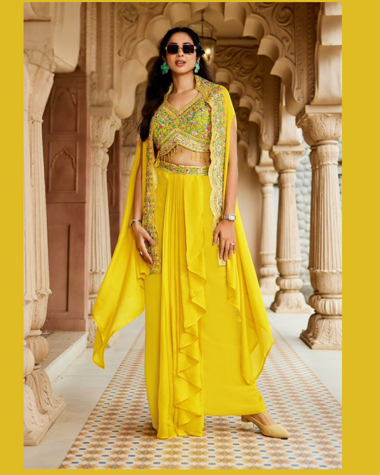 Indo-western saree with shrug