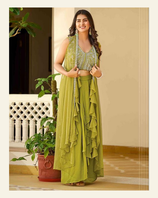 Indo-western saree with shrug
