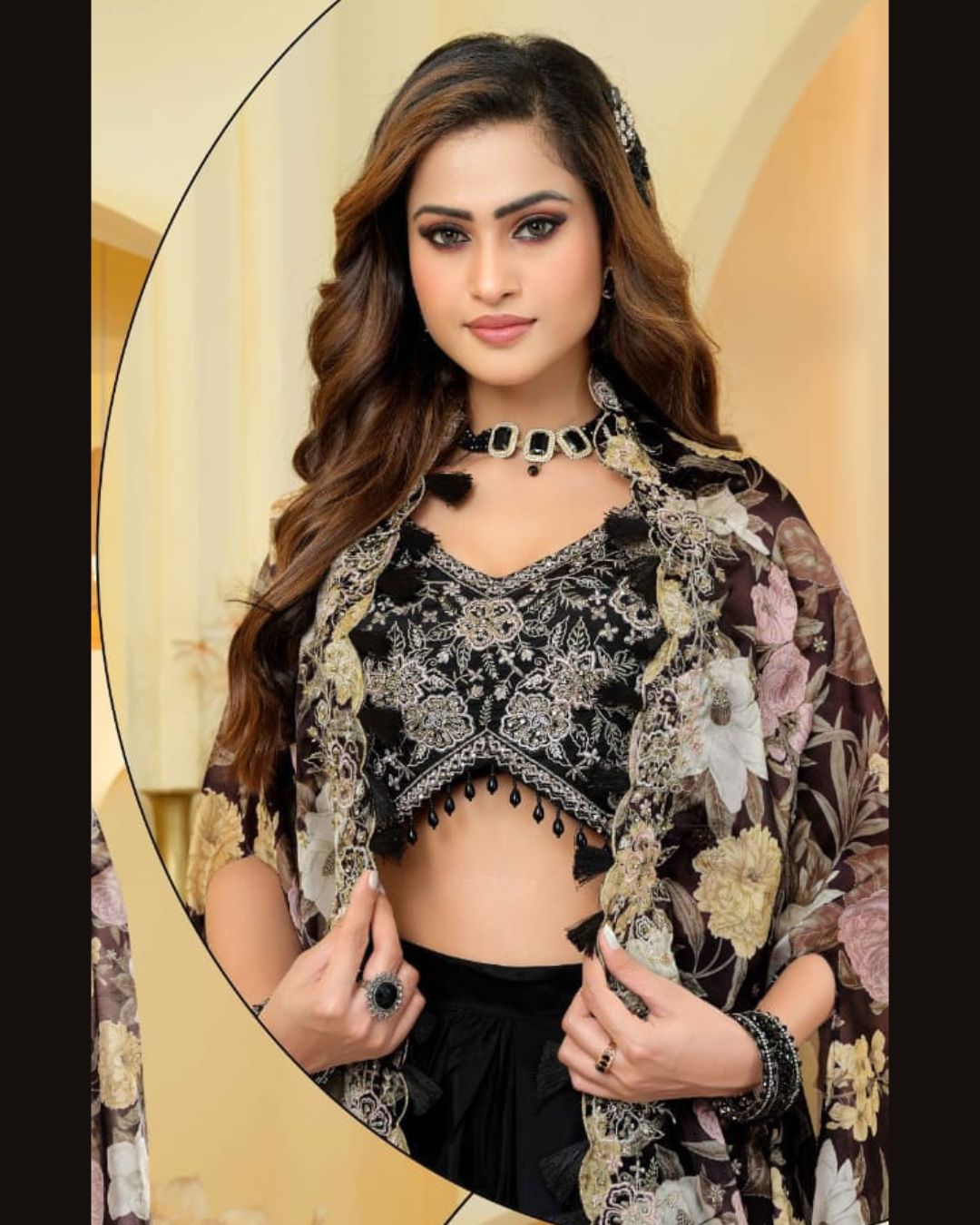 Indo-western saree with shrug