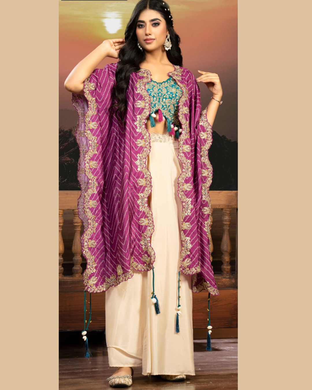 Indo-western saree with shrug