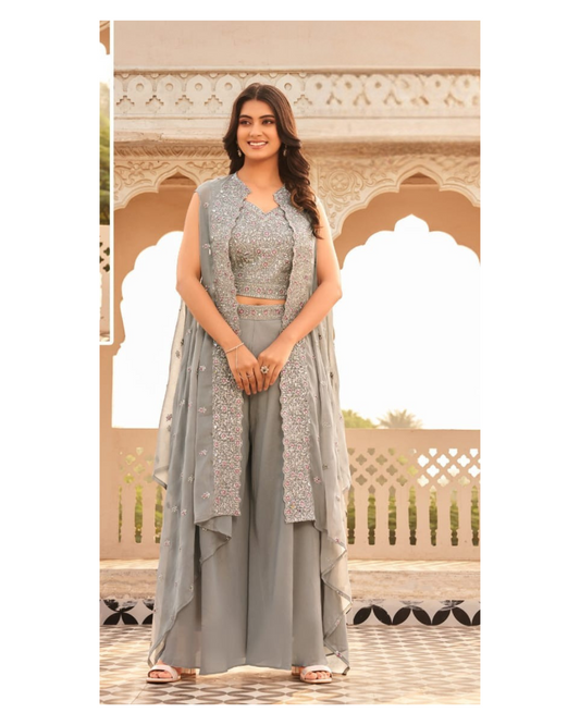 Indo-western Plazo Set with Shrug