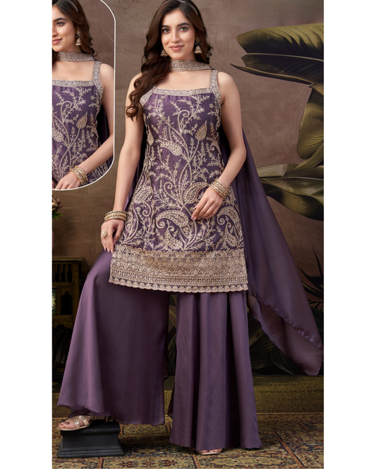Elegant Purple Plazo Suit